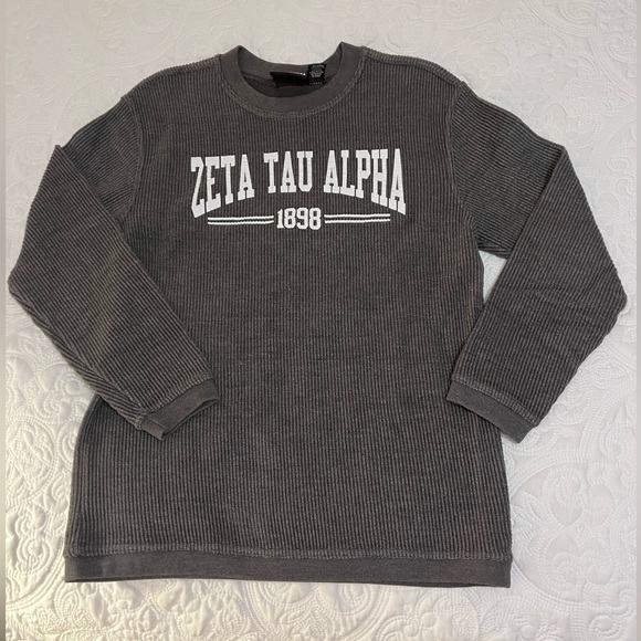 Gray Zeta Tau Alpha Ribbed Crew Neck with White Iron-On. Size Small. - Picture 1 of 7